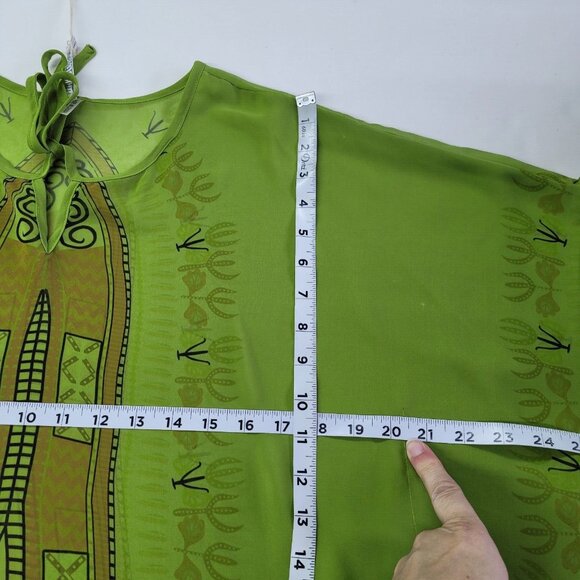 Monoreno Top Womens L Green Sheer Navajo‎ Print Tunic Cover Up Angel Sleeve New - Picture 9 of 11
